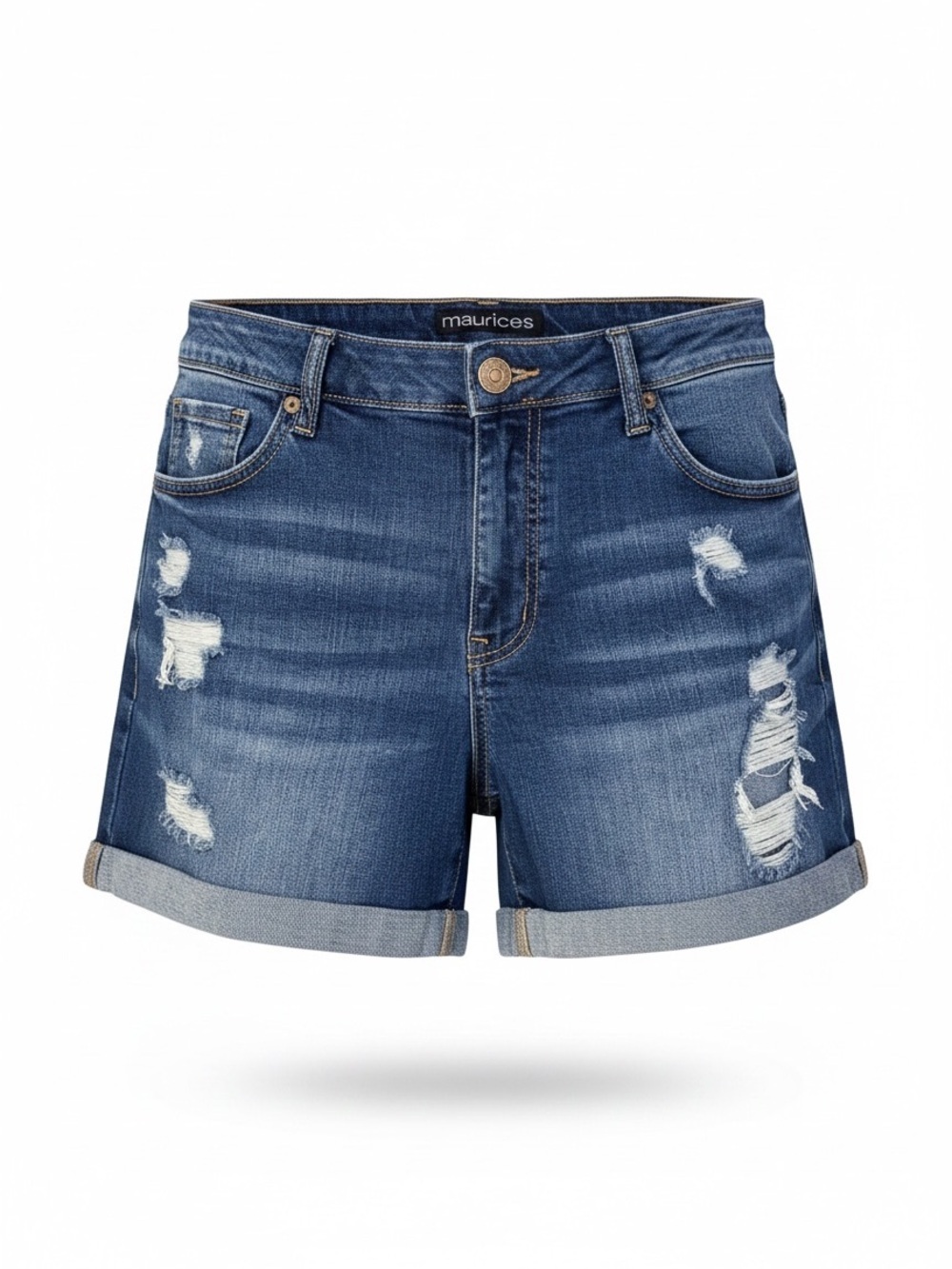 Maurices Distressed Roll-Cuff Denim Shorts stretch beach summer plus size 14